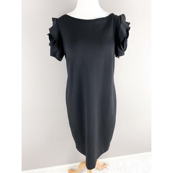 Pietro Brunelli Black Capri Designer Rose Ruffle Sheath Maternity Dress Medium - Picture 2 of 5